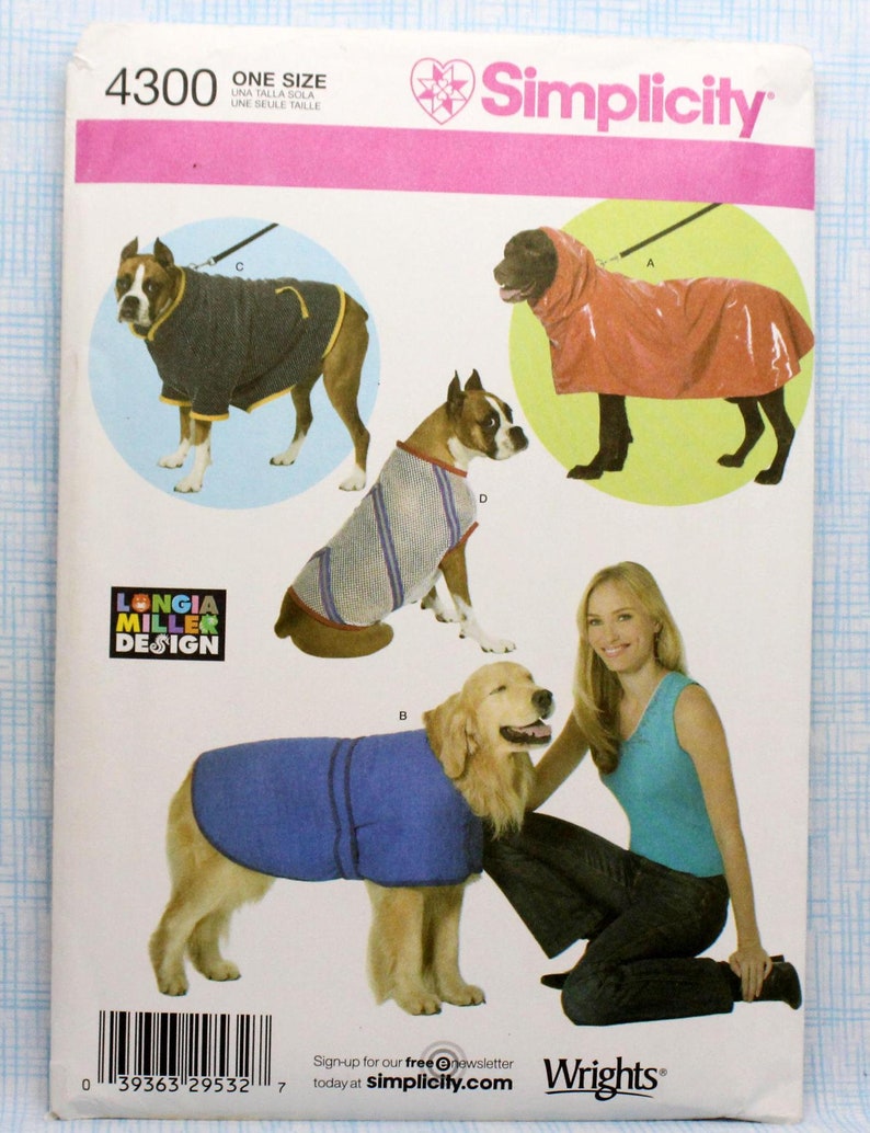 Simplicity Sewing Pattern 4300, Extra Large Dog Coats Pattern, Uncut/ff