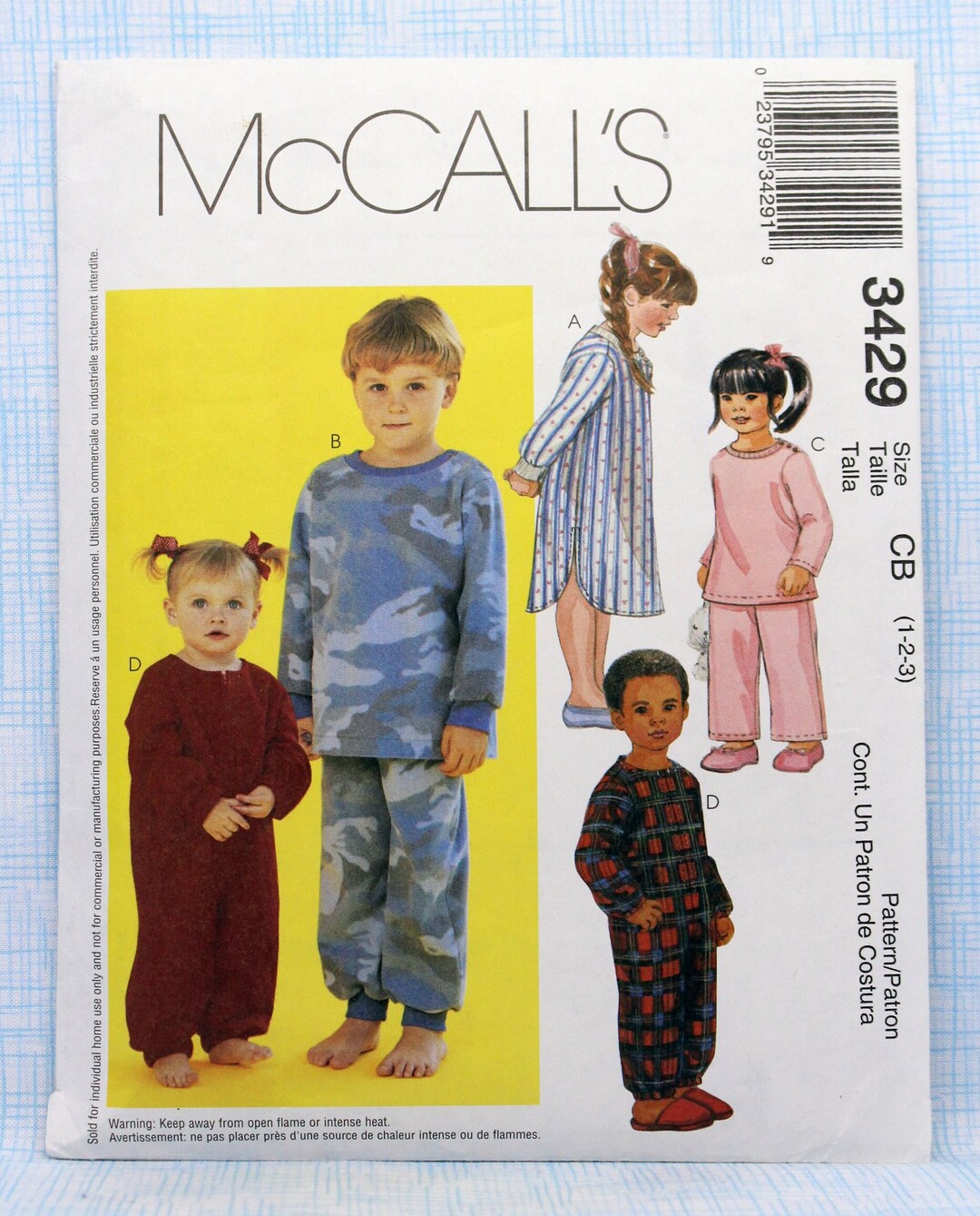 Mccall's Sewing Pattern 3429, Toddlers' Jumpsuit, Nightshirt, Top and ...