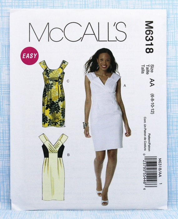 McCall's Sewing Pattern 6318, Misses' Easy Straight Dress Sewing Pattern,  Uncut/FF, Misses' Size 6 8 10 12, McCall's M6318