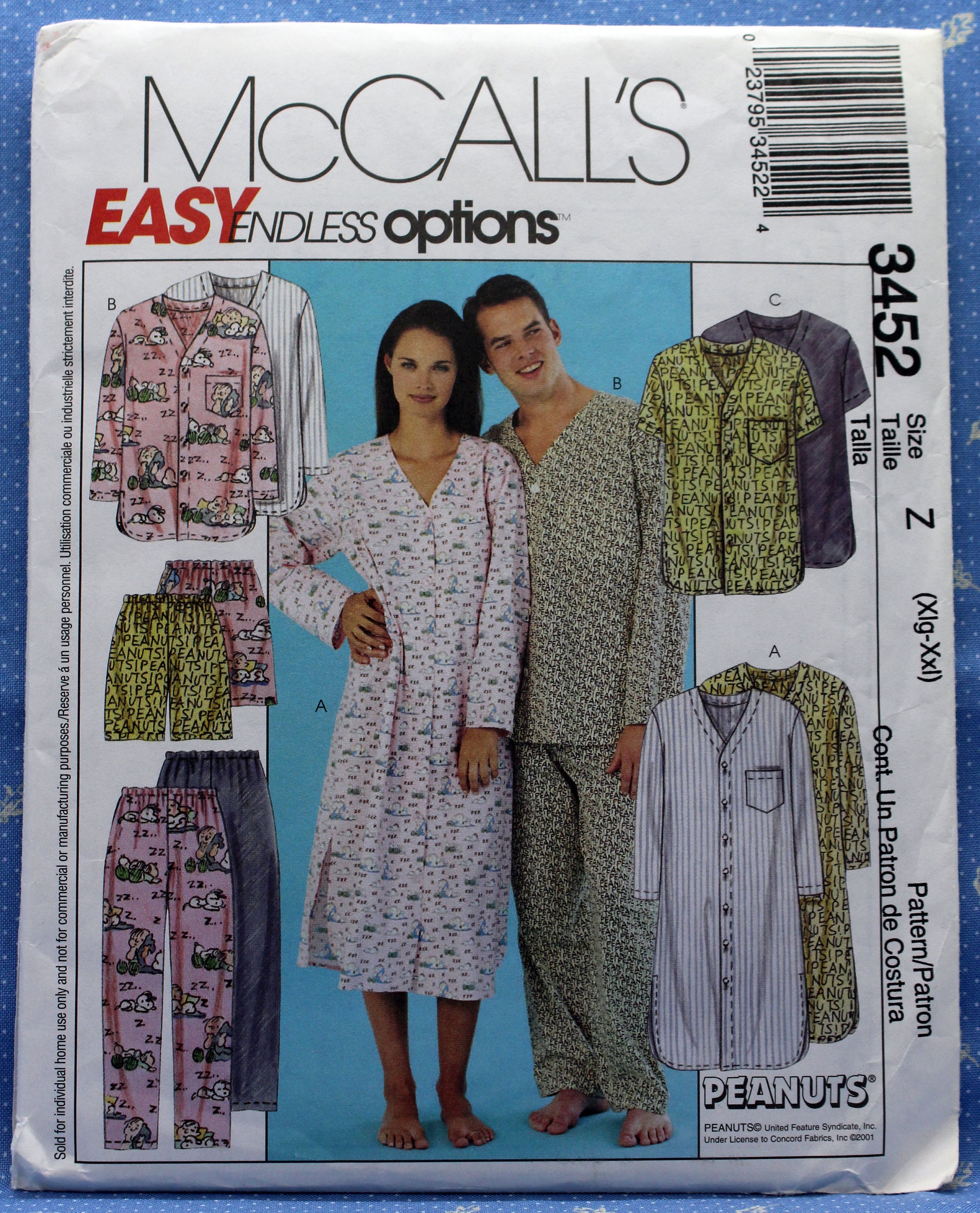 Pants and Shorts   Sewing Pattern McCall's 3452 Unisex Nightshirt Top 