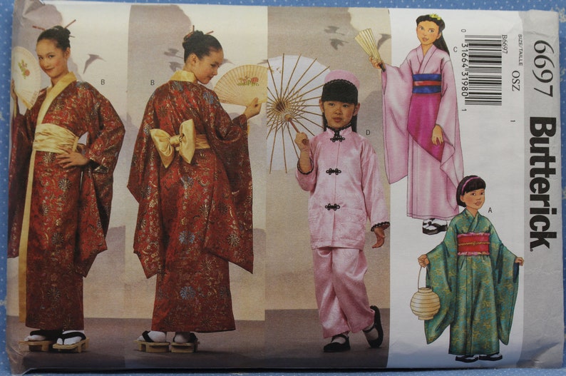 4 5 6 7 8 19 12 14 Obi Uncut Wrap Size XS S M L Top ChildGirls/' Oriental Robe Butterick 6697 Pants and Hat Sewing Pattern