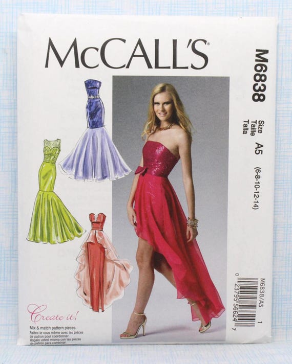 McCall's Sewing Pattern 6838, Misses' Formal Dress with Skirt Variations,  Uncut/FF, Misses' Size 6 8 10 12 14, McCall's M6838