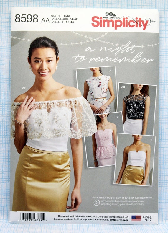 Patrón de costura Simplicity 8598, blusas formales y corsé para