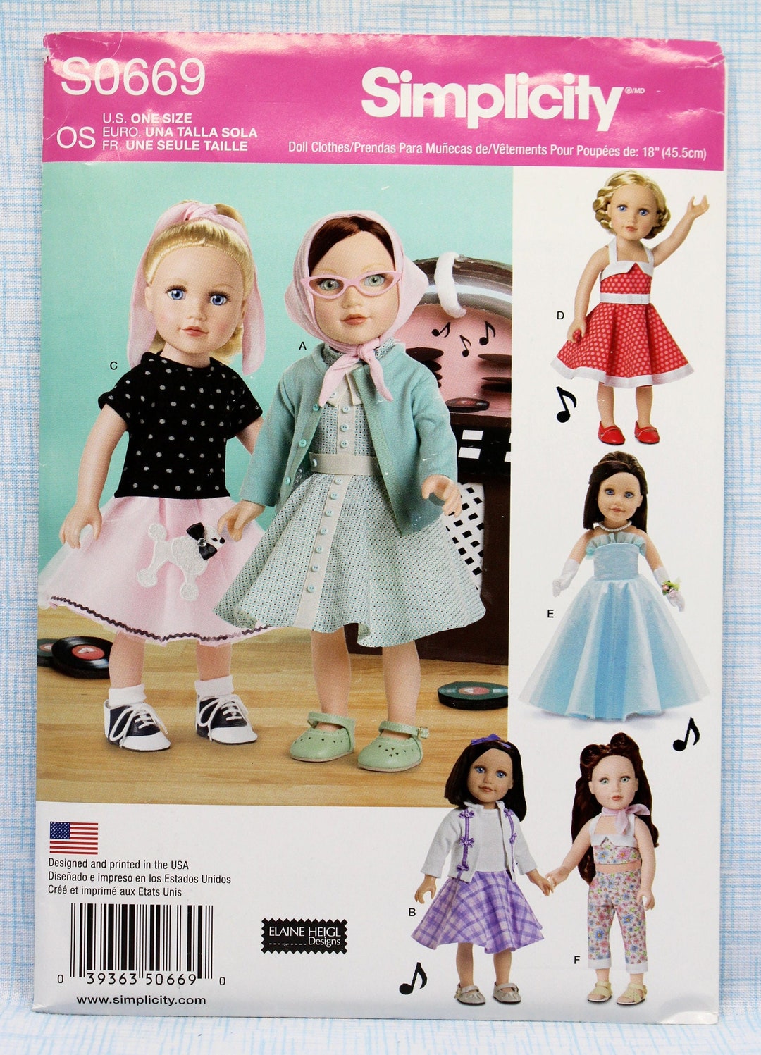 Simplicity Sewing Pattern S0669, Retro Look Doll Clothes for 18 Dolls ...