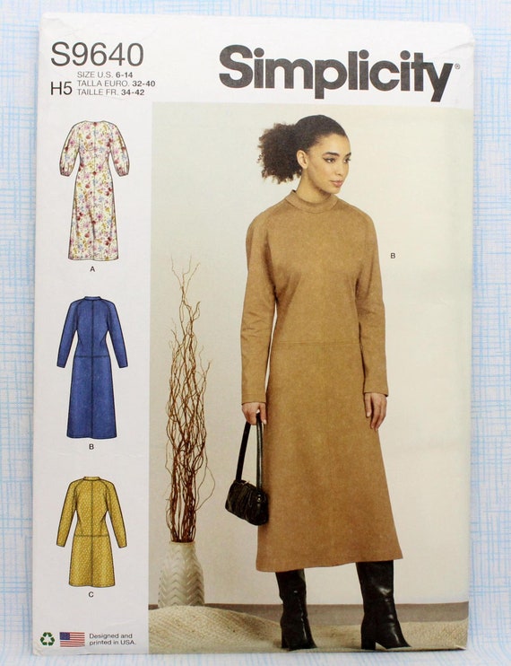 【最終値下げ】CARTOGRAPHIC PATTERN DRESS Simplicity Sewing Pattern 9640, Misses' Dolman Sleeve Dress, Uncut