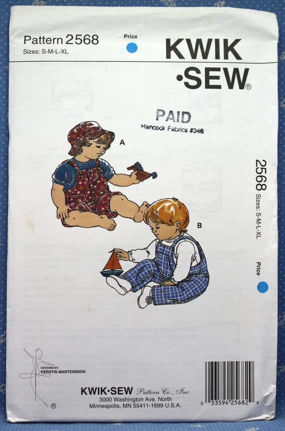 S-M-L-XL Uncut Kwik Sew Sewing Pattern 1079  BABY OVERALLS AND T-SHIRT Size