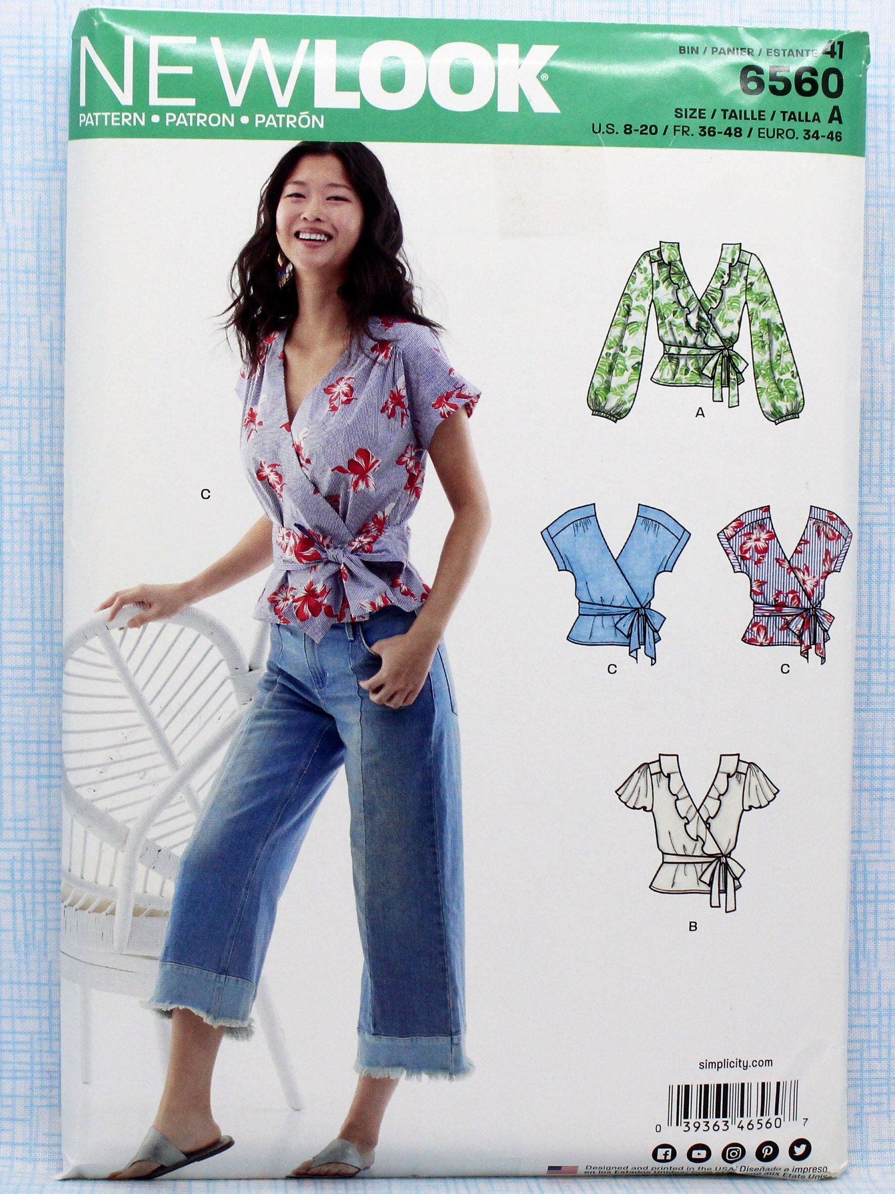 New Look Sewing Pattern 6560, Misses' Wrap Tops With Sleeve and