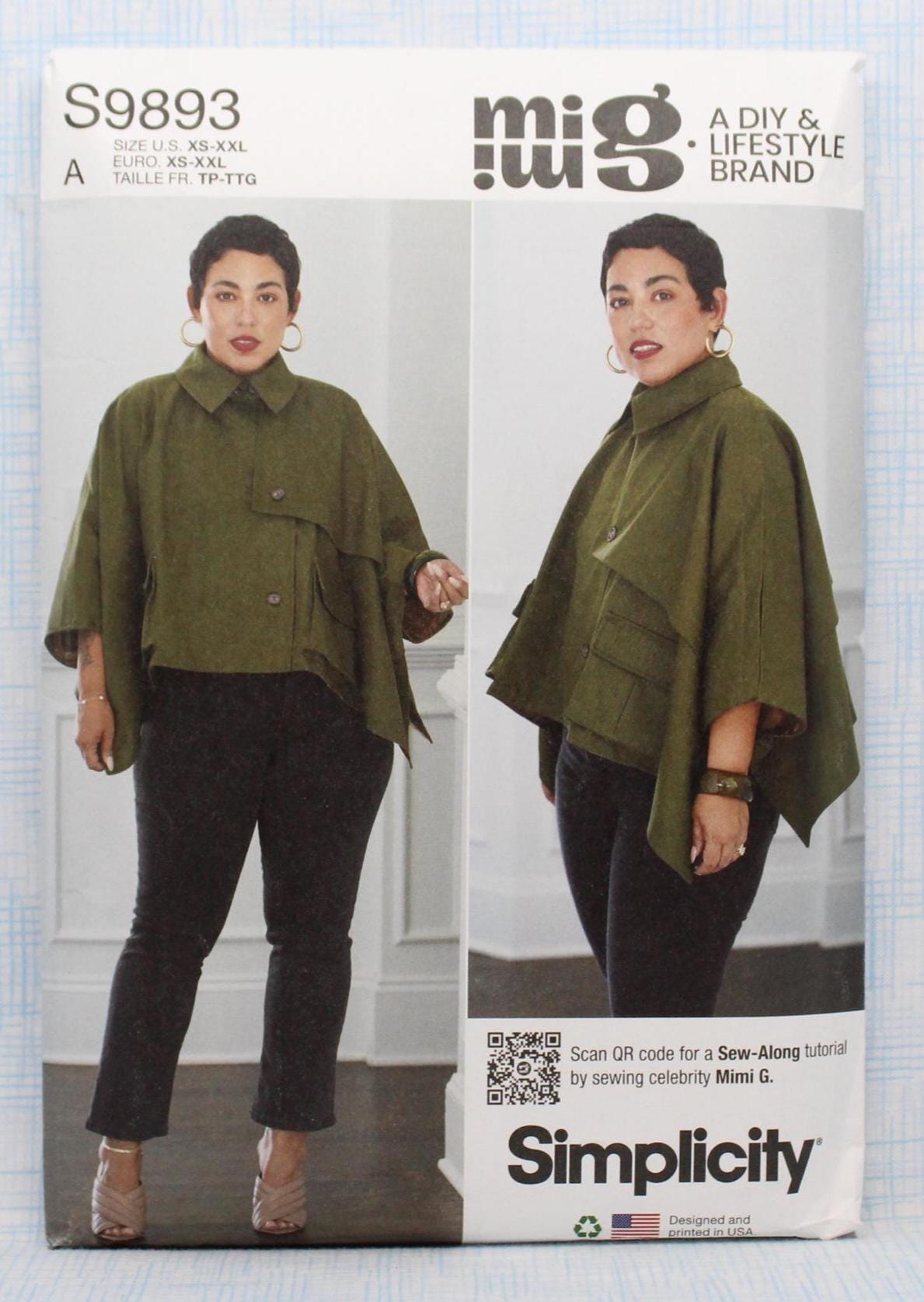 Simplicity Sewing Pattern 9893, Misses' Cropped Trench Cape Uncut