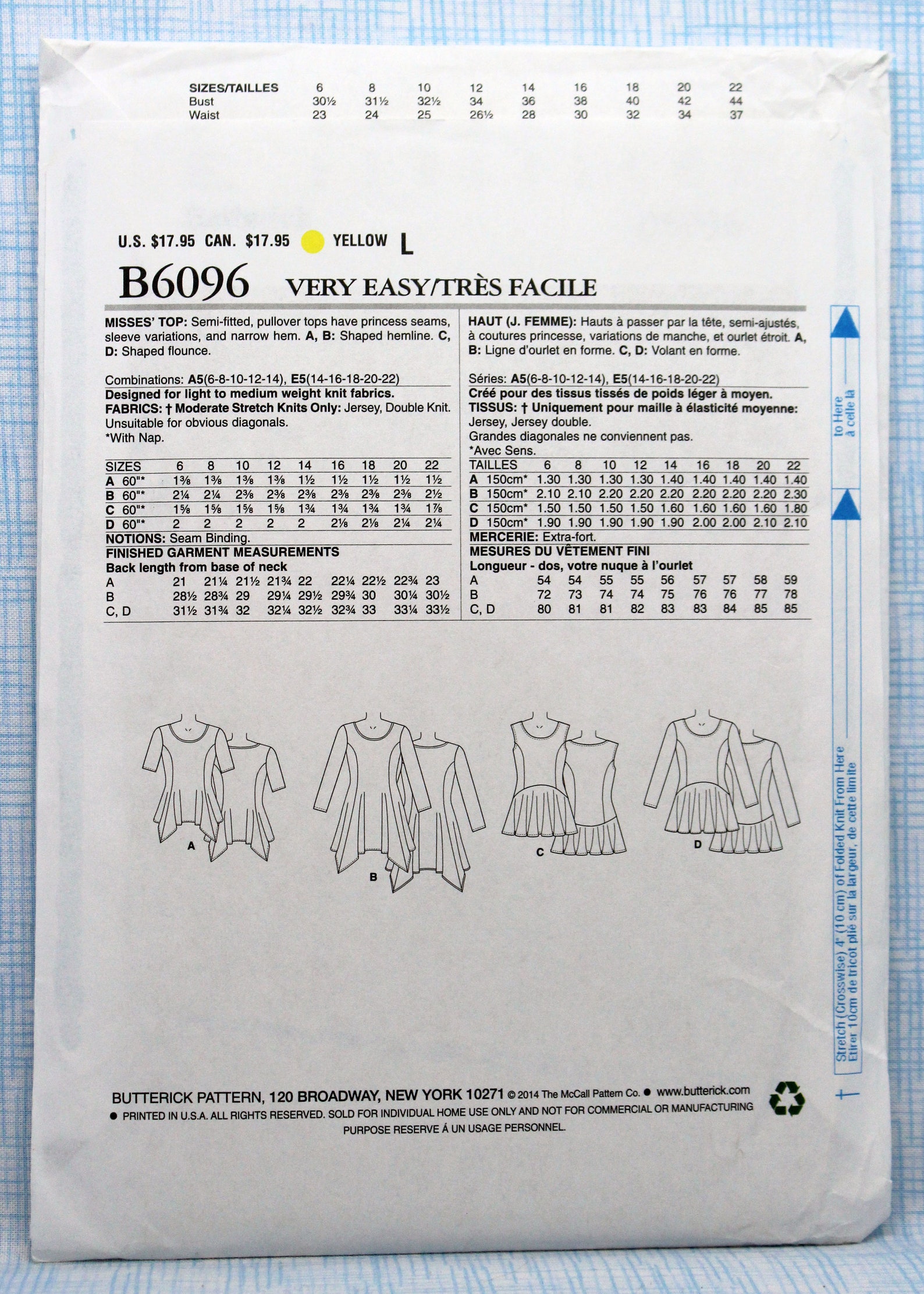 Butterick Sewing Pattern 6096 Misses' Easy Stretch Knit - Etsy
