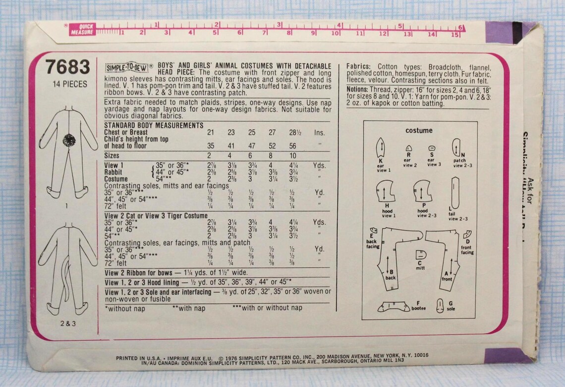 Simplicity Sewing Pattern 7683, Boys' and Girls' Rabbit and Cat or ...