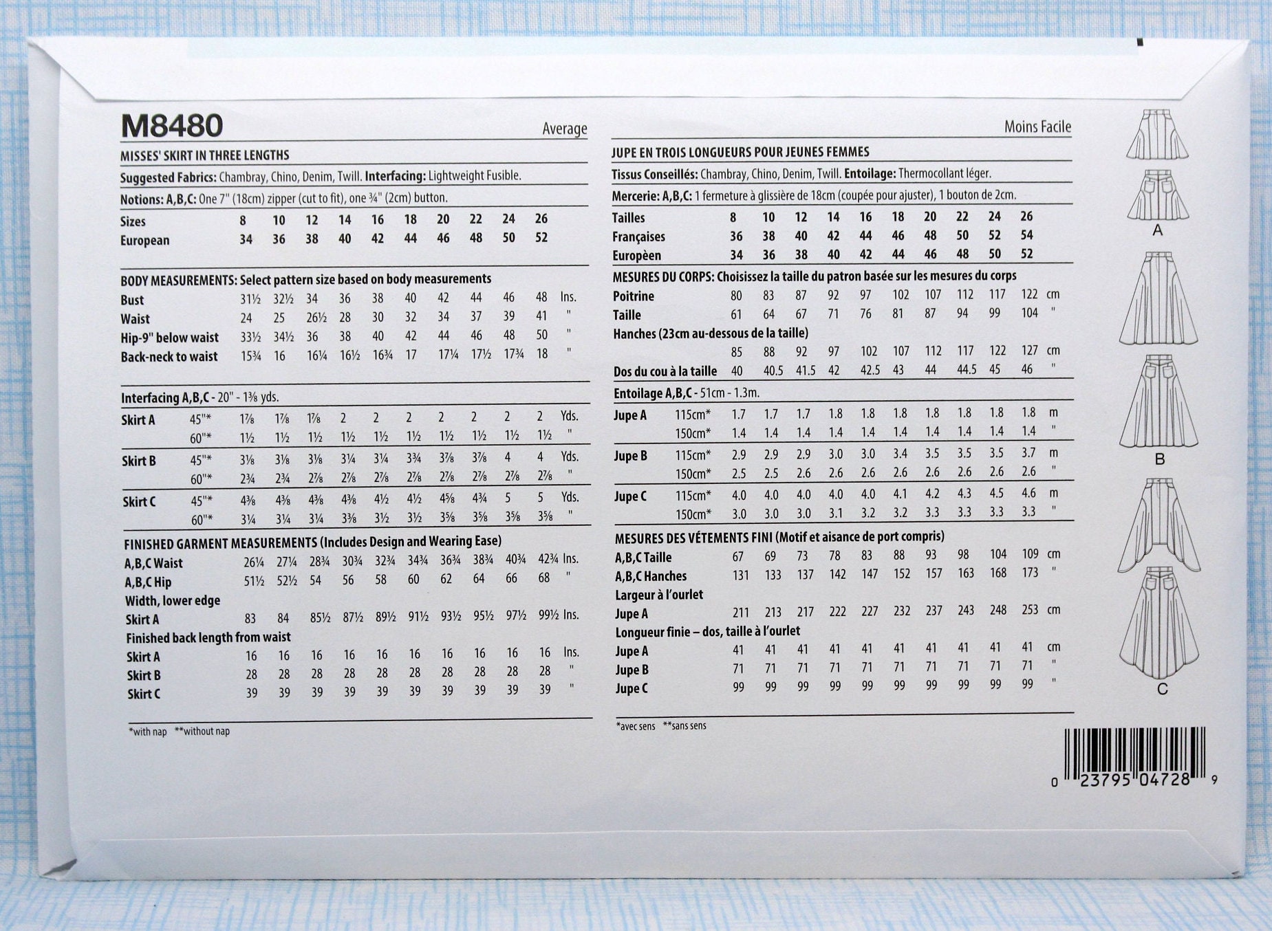 Mccall's Sewing Pattern 8480, Misses' Skirt With Fly Front, Uncut/ff ...