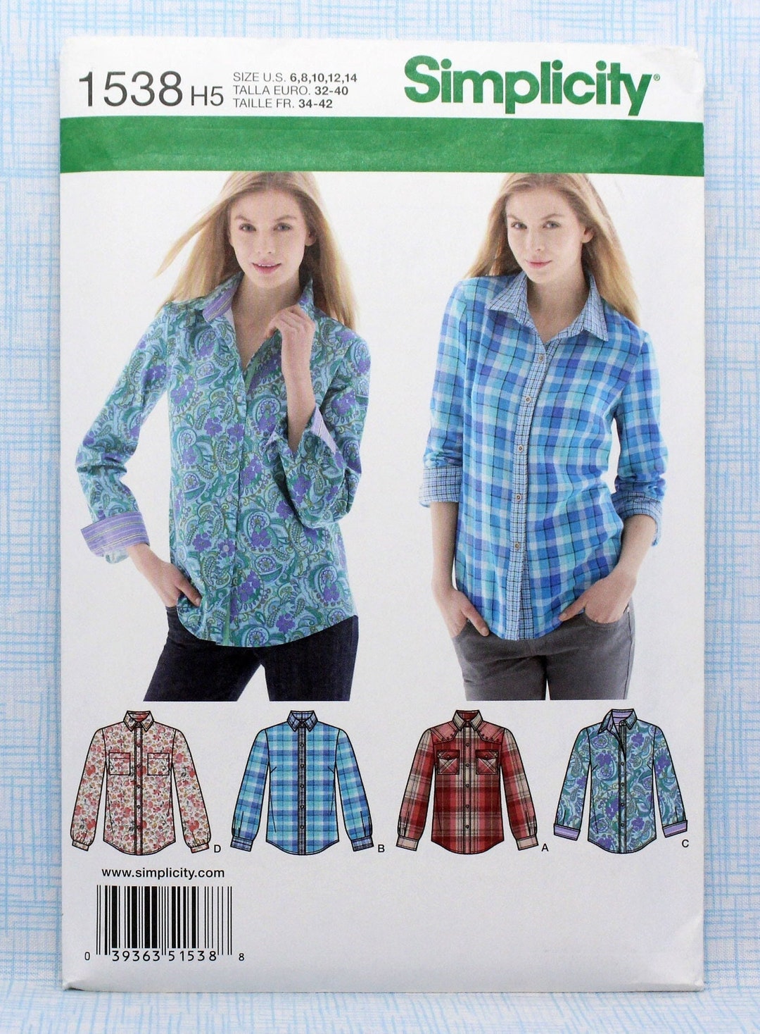 Simplicity Sewing Pattern 1538, Misses' Front Button Casual Shirt ...