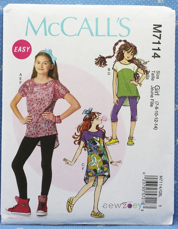 Mccall's Sewing Pattern 7114, Girls' Easy Tops, Dress, Leggings and  Headband Sewing Pattern, Girls' Size 7 8 10 12 14, Uncut, Mccall's M7114 