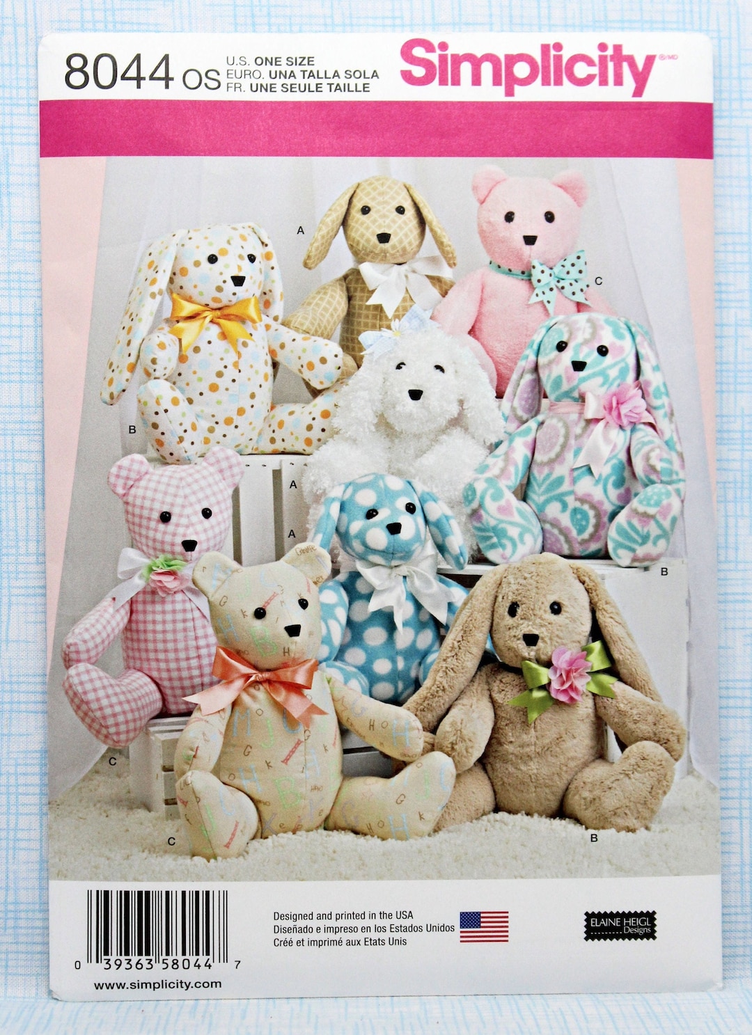Simplicity Sewing Pattern 8044, Stuffed Animals Sewing Pattern, Uncut ...