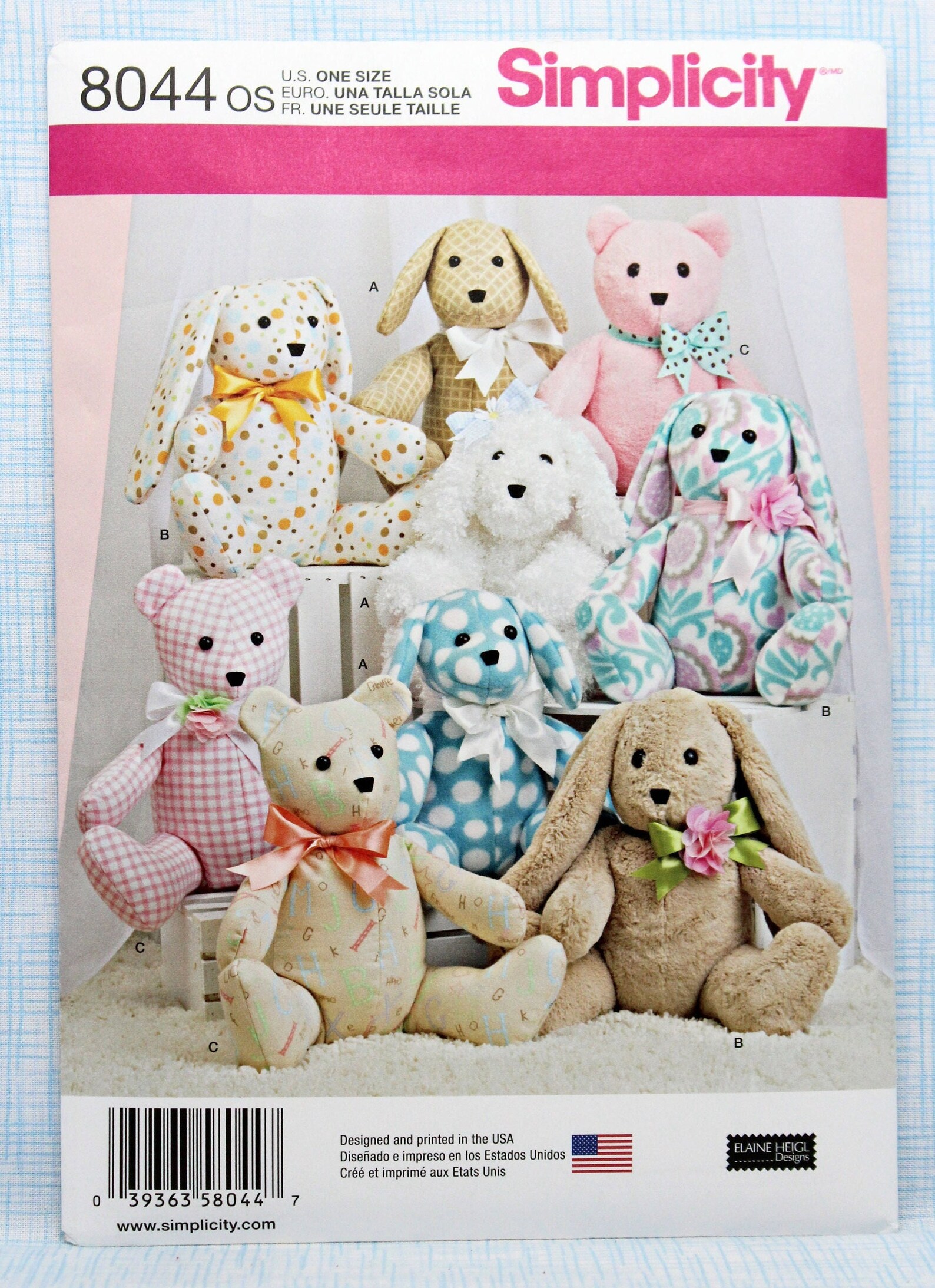 Simplicity Sewing Pattern 8044, Stuffed Animals Sewing Pattern, Uncut ...