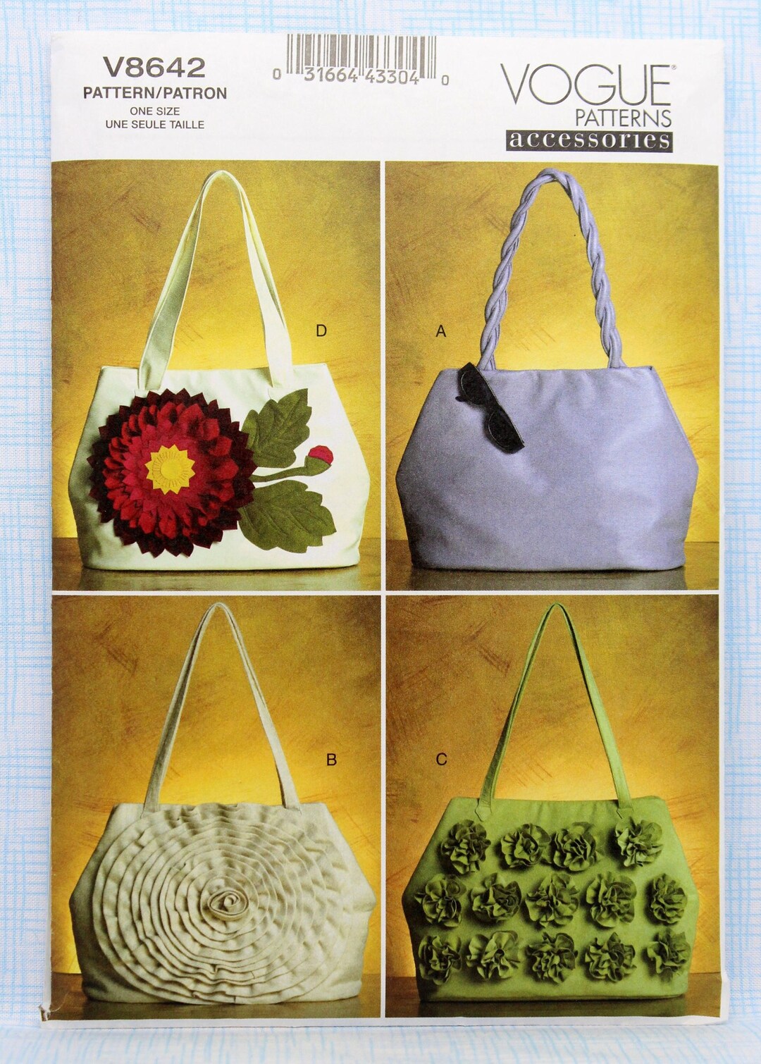 Vogue Sewing Pattern 8642, Handbags Sewing Pattern, Uncut/ff, Vogue