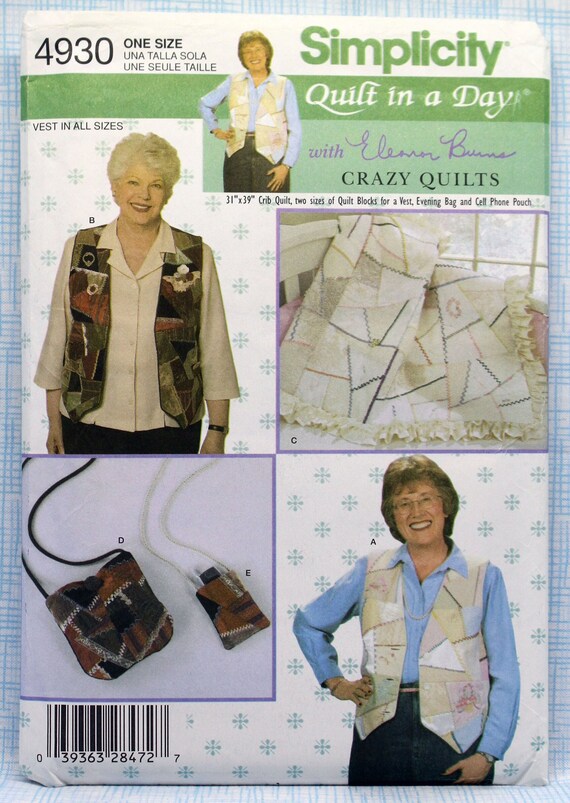 Simplicity Sewing Pattern 4930 Crazy Quilt Vest Crib Quilt - Etsy
