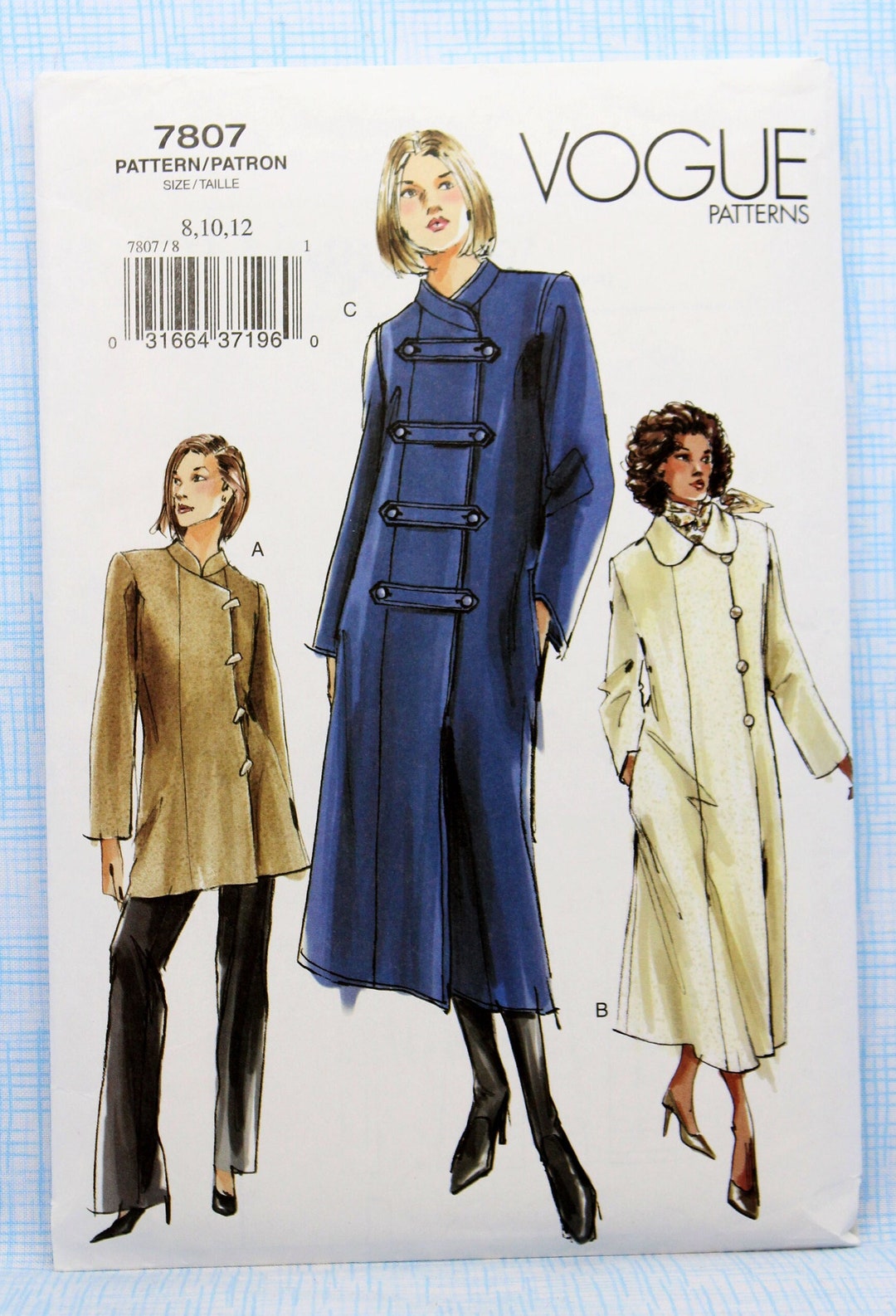 Vogue Sewing Pattern 7807 Misses'/miss Petite Coat - Etsy