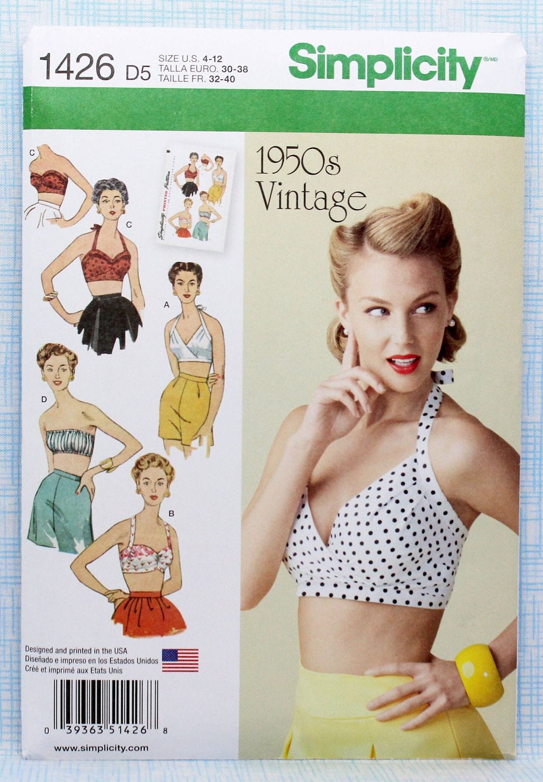 Simplicity Sewing Pattern 1426, Misses' Retro Bra Tops, Size 4 6 8 10 12, Retro  1950's Pattern, Uncut/ff, Summer Tops Sewing Pattern 