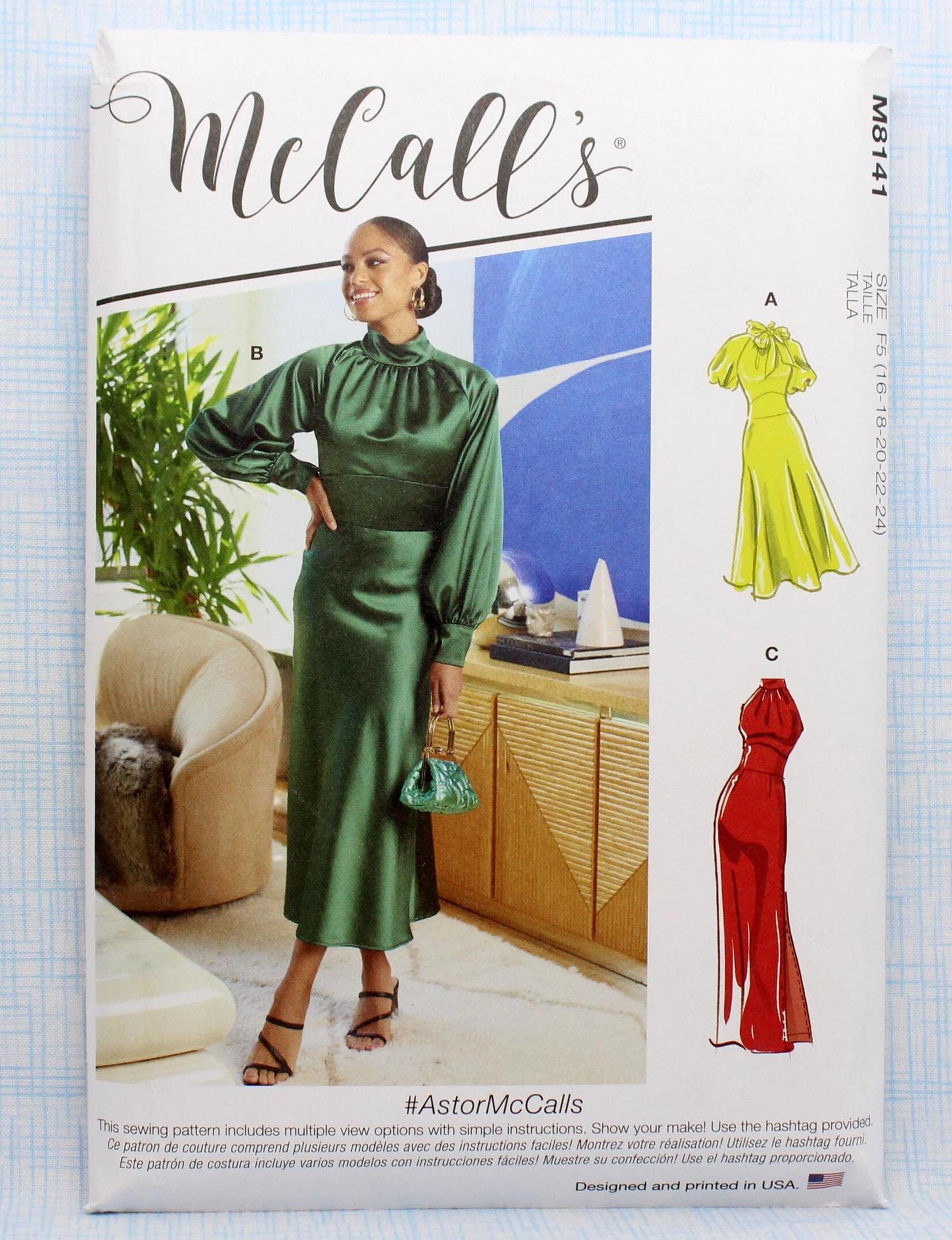 McCall's Sewing Pattern8141, Misses' High Neck Dress with Skirt and Sleeve Variations, Misses Size 16 18 20 22 24, Uncut/FF