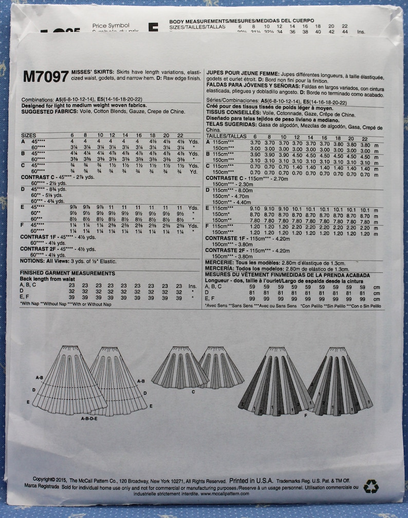 Misses/' Size 6-8 Elastic Waist Skirts Sewing Pattern Misses/' Skirts Sewing Pattern Uncut 10-12 14 McCall/'s 7097