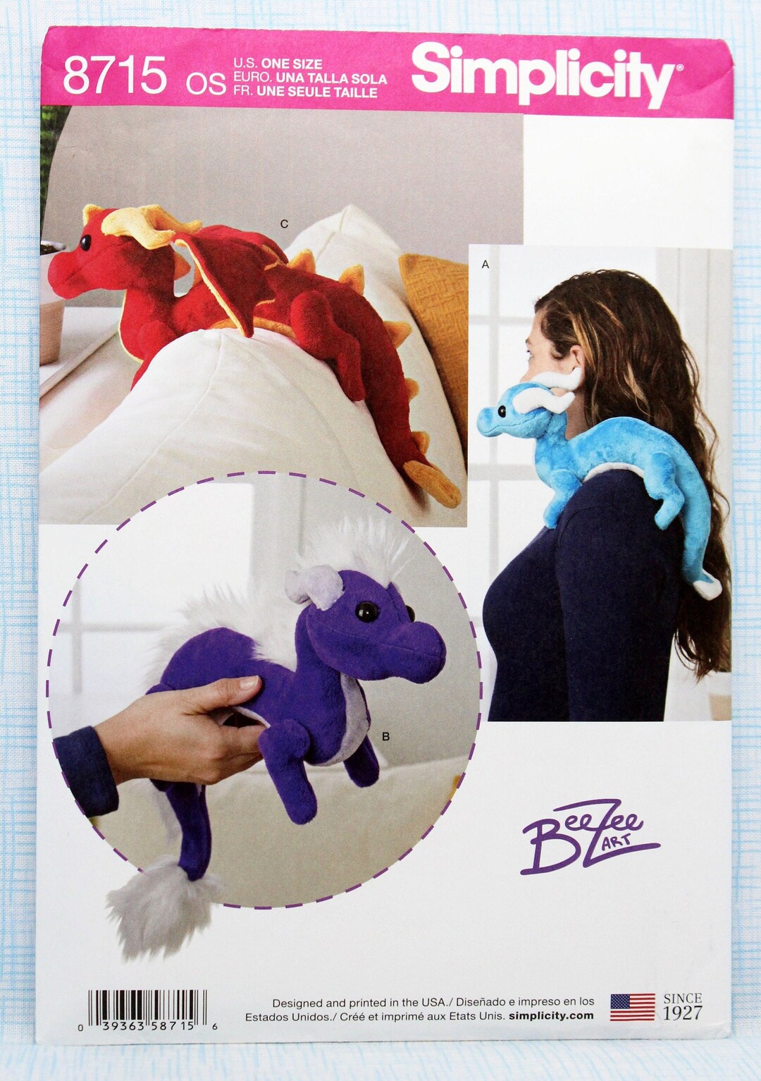 Simplicity Sewing Pattern 8715 Plush Dragons Uncut ff Beezee Art Dragons Sewing Pattern Etsy UK