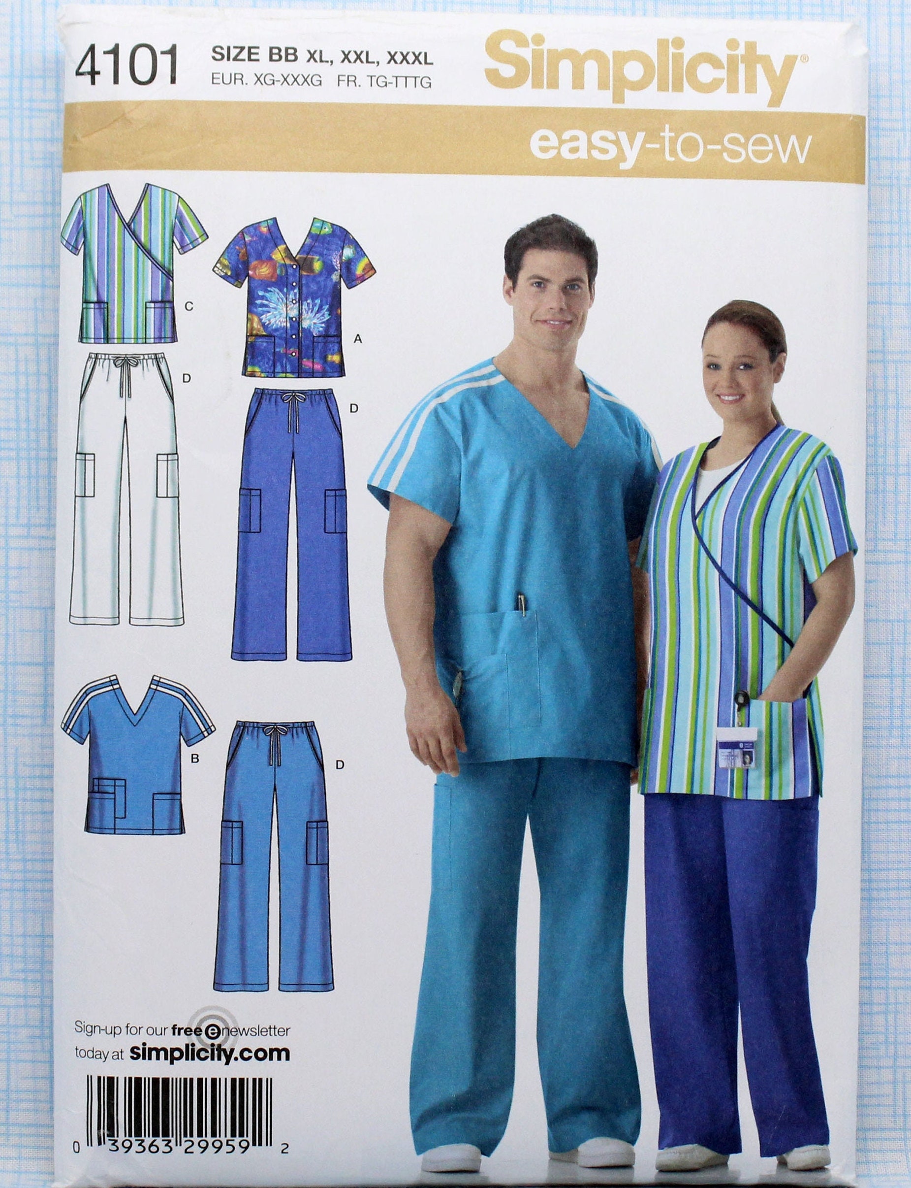 初売り 福袋 Simplicity Sewing Pattern 4101, Women's and Men's Scrub Tops 裁縫材料