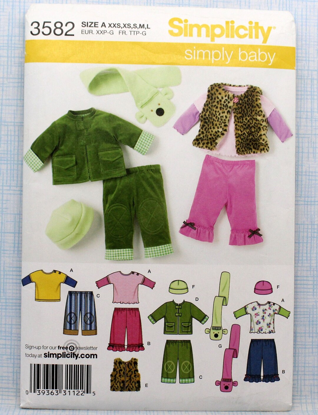 Simplicity Sewing Pattern 3582, Babies Pants, Jacket or Vest, Knit Top ...
