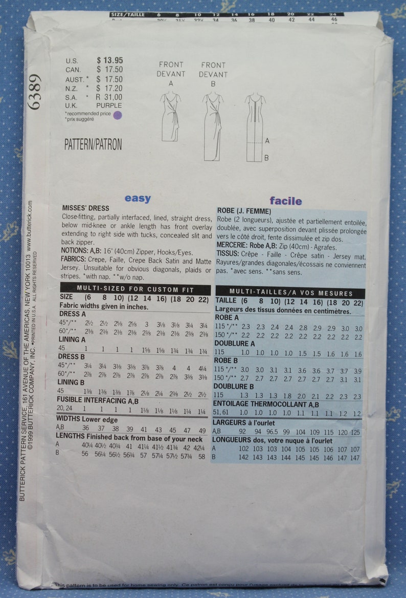Butterick Sewing Pattern 6389 Misses' Easy Close-fitting - Etsy