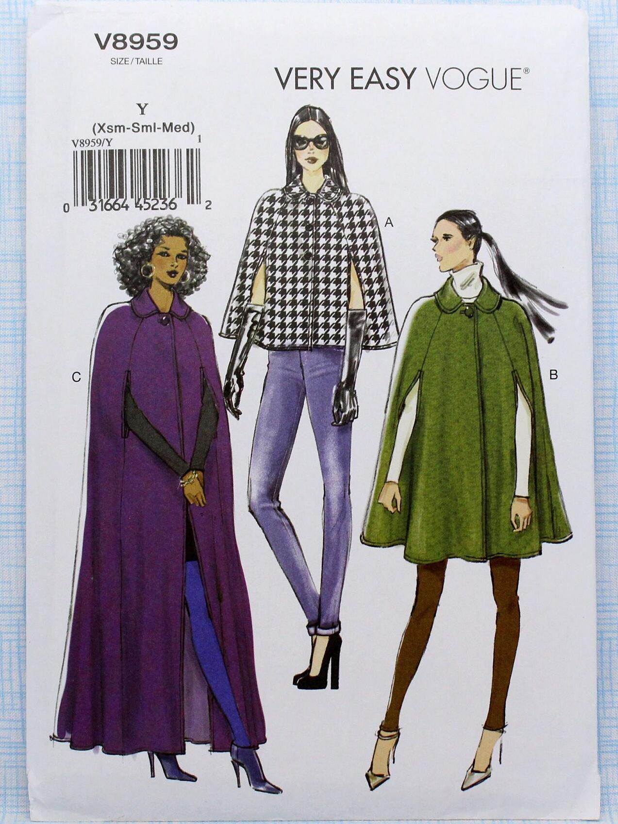 ミスパリ　カーポカット Vogue Sewing Pattern 8959, Misses' Loose-fitting Lined Cape, Uncut