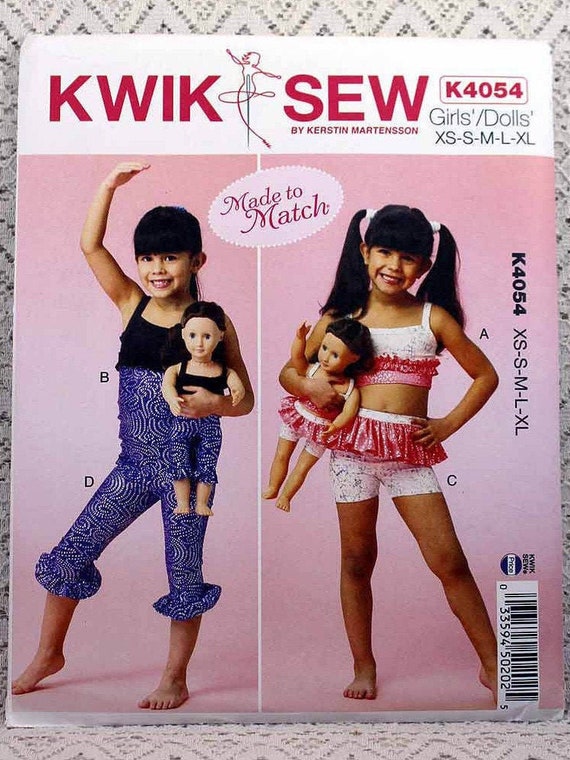 Kwik Sew 4054 Girls Tops Shorts Leggings 18/" Doll Sewing Pattern Sz 4-14 XS-XL