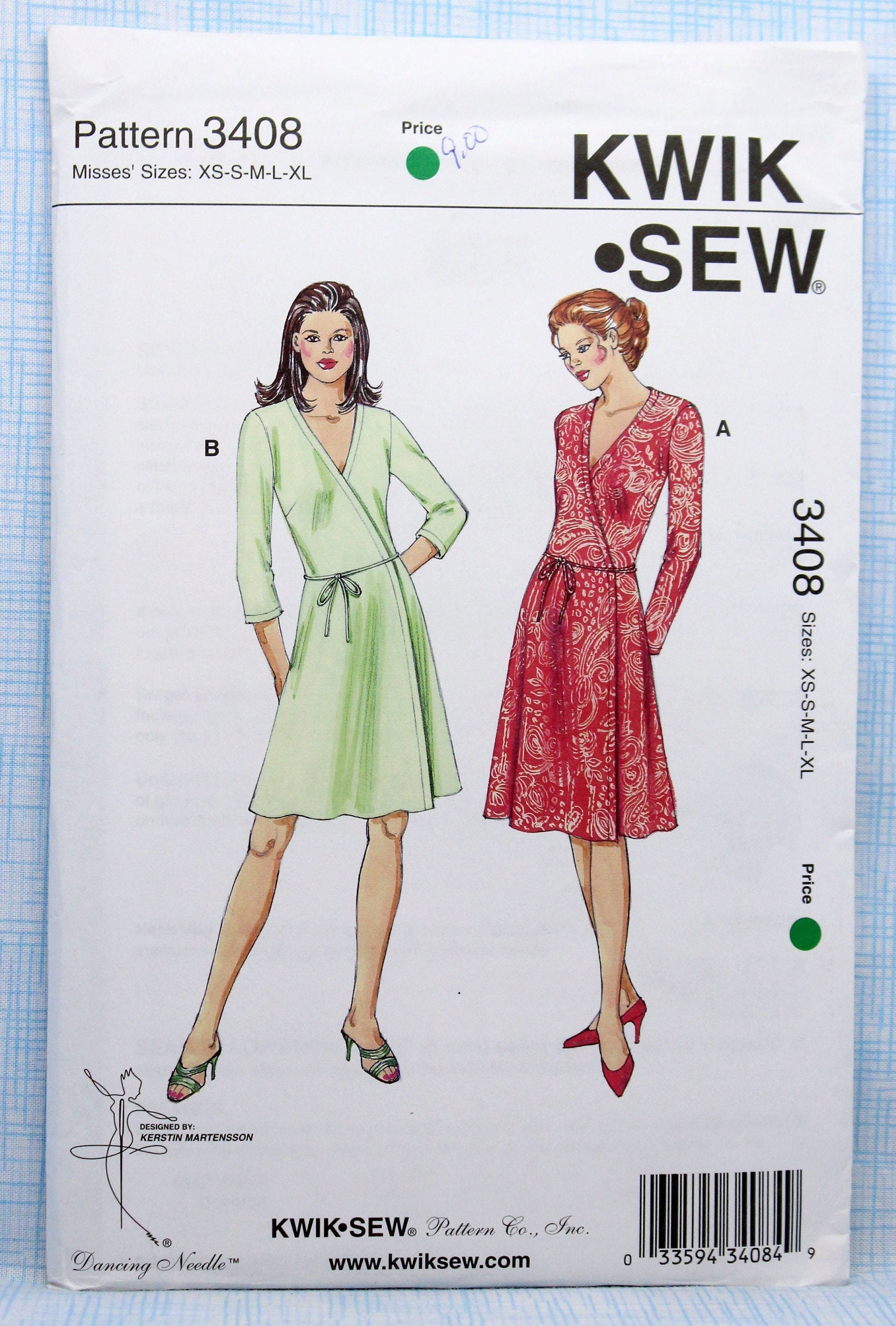 Kwik Sew 3408, Misses' Front Wrap Knit Dress Sewing Pattern, Uncut