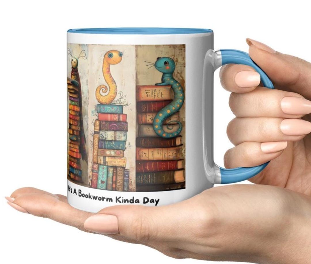 Bookworm Coffee Mug: Adorable Book Stack Design - Book Lover Gift - Etsy