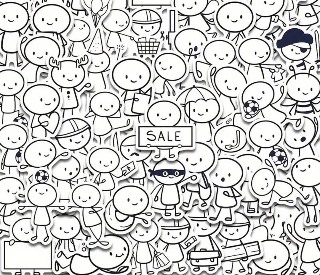 Cartoon Character Stickers, Black Line Art PVC Decals, Waterproof ...