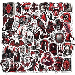 Autocollants gothiques sataniques en vinyle réutilisables Autocollants esthétiques rouges et noirs pour ordinateurs portables, planches à roulettes, bouteilles Plus effrayant Halloween