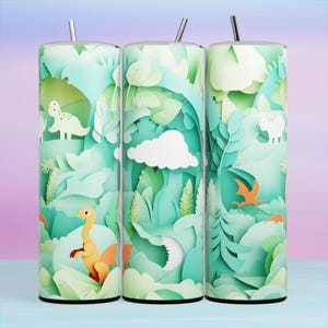 Jurassic Dinosaur 20oz  Seamless Sublimation Tumbler Design, 9.2 x 8.3” Straight Skinny Tumbler Wrap PNG