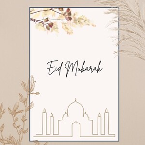 Cartões Eid Mubarak para impressão, Cartões de felicitações islâmicos para download digital, Presentes islâmicos, Cartões digitais minimalistas islâmicos Eid Mubarak 4x6