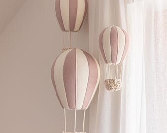 Montgolfière rose faite main, décoration murale pour chambre d'enfant, chambre d'enfants