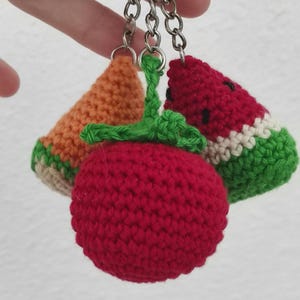 Keyring set: watermelon keyring, melon keyring and tomato keyring