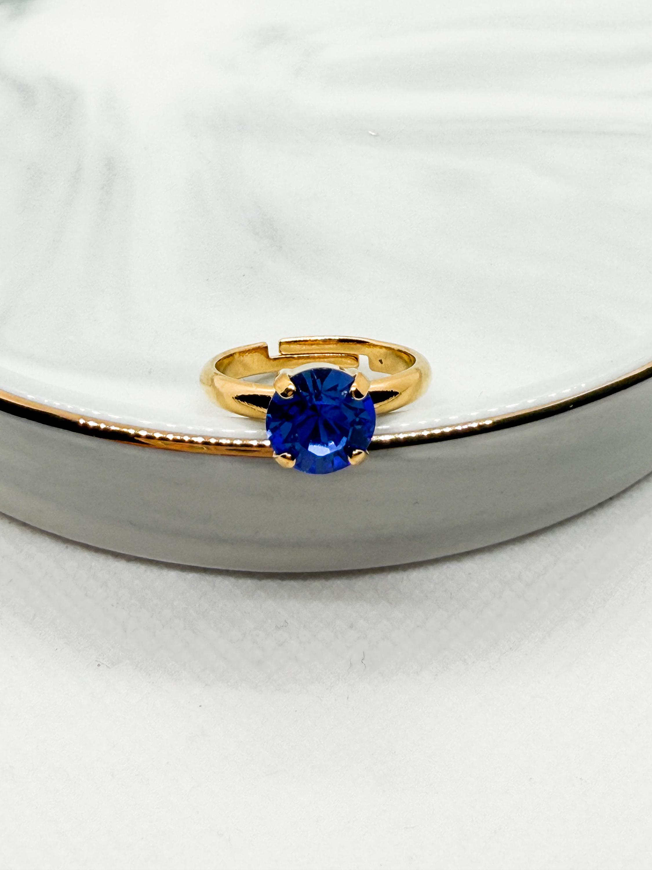 Bague Art Déco En Argent Doublé Or – Pierre Bleue Saphir – Taille 59 – Style Vintage élégant