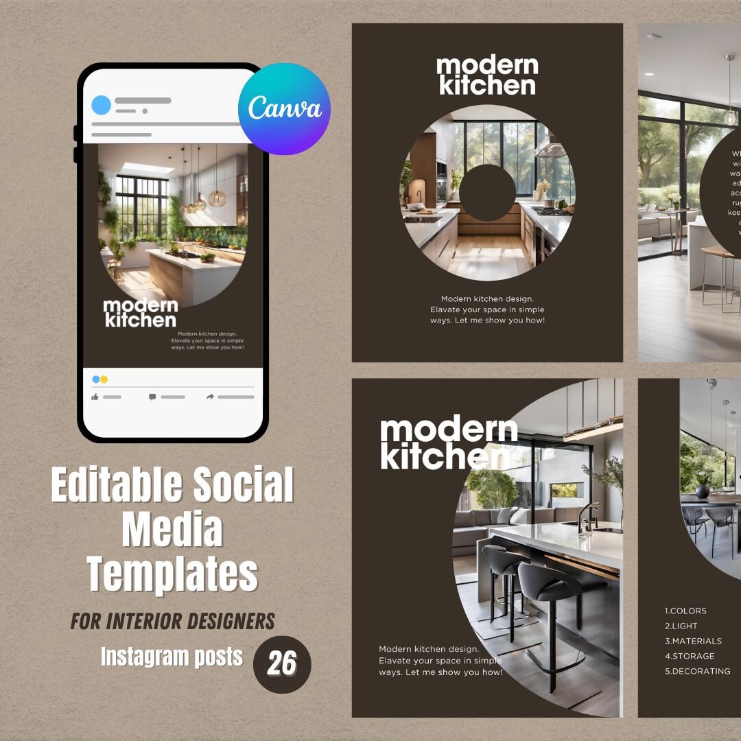 Interior Design Instagram Post Template, Editable in Canva, Modern ...
