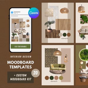 Interior Design Moodboard Template, Custom Moodboard Maker, Social Media Template, Editable Canva Template for Interior Designers