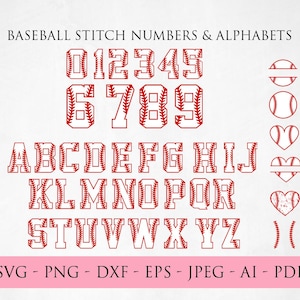 Baseball Stitch alphabets, ball, numbers, svg, png, dxf, for cricut, silhouette studio, cutting machines,vinyl decal,stencil, t shirt design