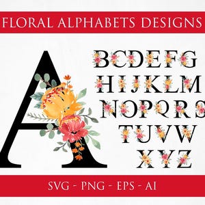 Alfabeto floral svg, monograma de alfabeto svg, monograma dividido svg, alfabeto de flores svg, guirlanda de flores svg, sobrenome svg, letra de monograma svg