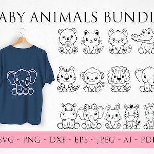 Safari animals outline SVG Cute african jungle animal cut file Cricut Silhouette Lion Tiger Hippo Giraffe Zebra Monkey Zoo Savanna Kids Baby