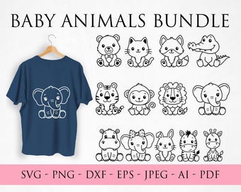 Safari animals outline SVG Cute african jungle animal cut file Cricut Silhouette Lion Tiger Hippo Giraffe Zebra Monkey Zoo Savanna Kids Baby