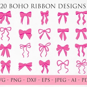Boho Ribbon Svg Bundle, Coquette Bow Svg, Ribbon Svg, Bow Svg Png, Hair Bow Svg, Bow Tie Svg, Hand Draw Bow Clipart, Bow Png Cut File Cricut
