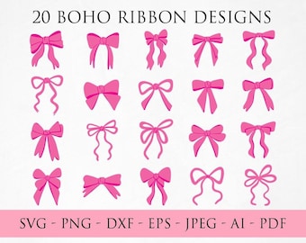 Boho Ribbon Svg Bundle, Coquette Bow Svg, Ribbon Svg, Bow Svg Png, Hair Bow Svg, Bow Tie Svg, Hand Draw Bow Clipart, Bow Png Cut File Cricut
