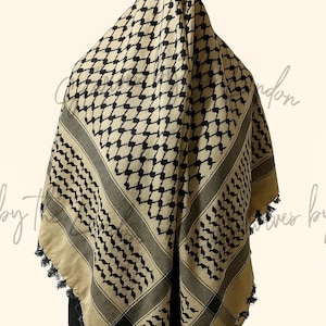 Palestinian Keffiyeh Scarf: Khaki & Black Cotton Shemagh