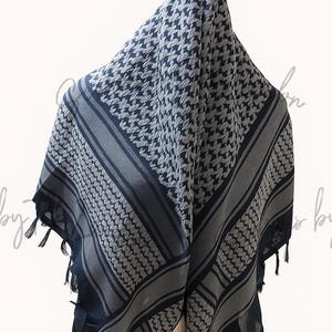 Palestinian Keffiyeh Scarf: Blue & White Cotton Shemagh